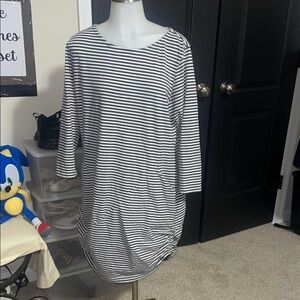 Betabrand Black and White Striped Long Sleeve Dress